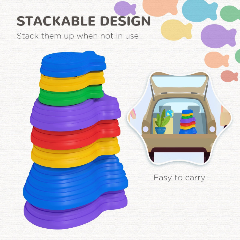 8pcs Balance Stepping Stones for Kids, Fish Style Non-slip Obstacle Course, Larger Size Stackable Balance Blocks Indoor Outdoor