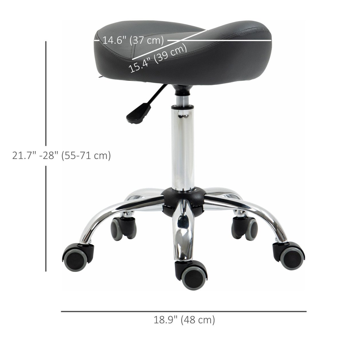 Saddle Stool, Height Adjustable Rolling Salon Chair with PU Leather for Massage, Spa, Clinic, Beauty and Tattoo, Grey