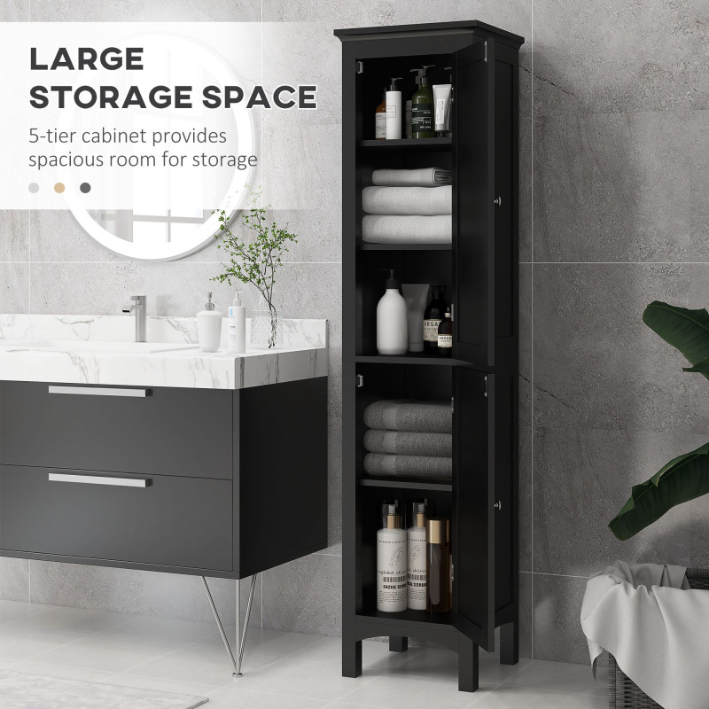 Tall Bathroom Cabinet, Freestanding Storage Organizer with Adjustable Shelves and Cupboards, 15