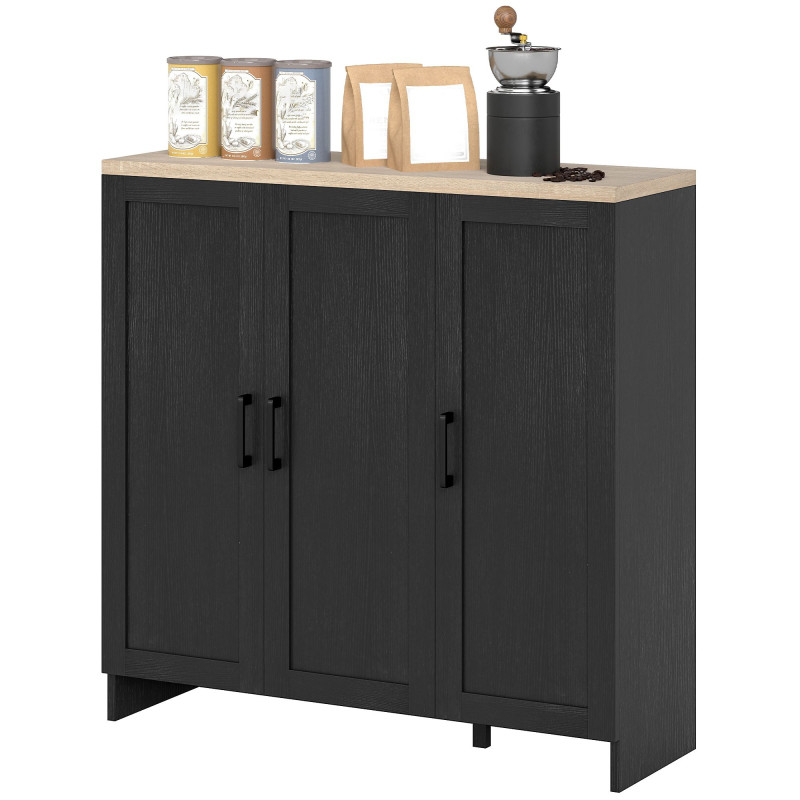 Modern Sideboard Buffet Cabinet, Modern Kitchen Storage Cabinet with 3 Doors Adjustable Shelves, for Dining Room, Black
