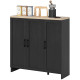 Modern Sideboard Buffet Cabinet, Modern Kitchen Storage Cabinet with 3 Doors Adjustable Shelves, for Dining Room, Black