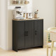 Modern Sideboard Buffet Cabinet, Modern Kitchen Storage Cabinet with 3 Doors Adjustable Shelves, for Dining Room, Black