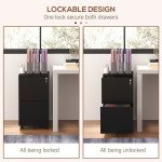 Vertical Steel Filing Cabinet on Wheels, 2-Drawer Lockable File Cabinet with Adjustable Hanging Bar for A4, Legal and Letter Size, Black