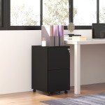 Vertical Steel Filing Cabinet on Wheels, 2-Drawer Lockable File Cabinet with Adjustable Hanging Bar for A4, Legal and Letter Size, Black