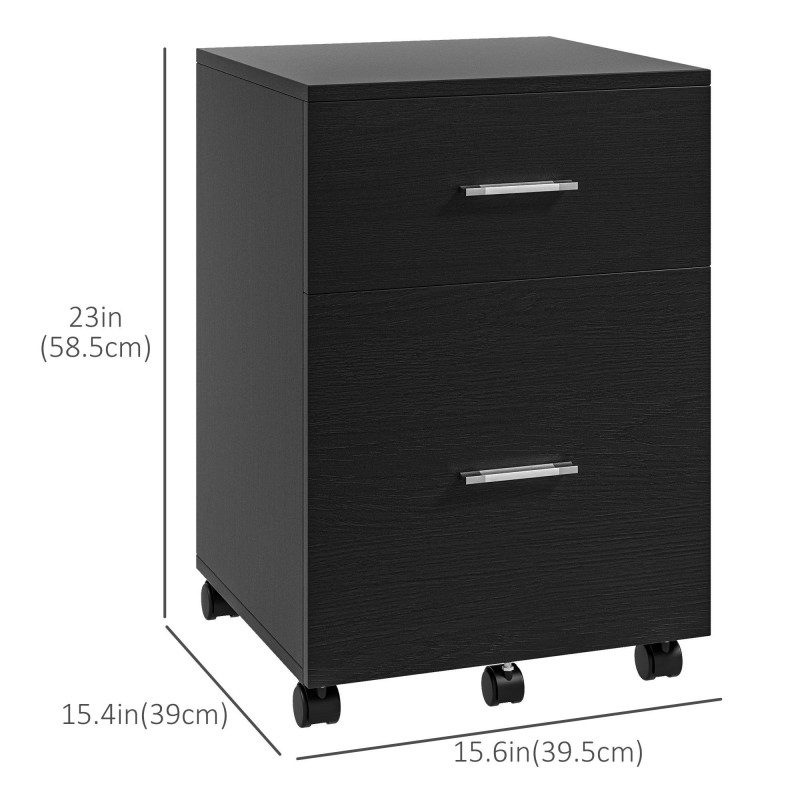 Mobile Filing Cabinet, Vertical File Cabinet with 2 Drawers, Wheels, for Letter or A4 File, Black