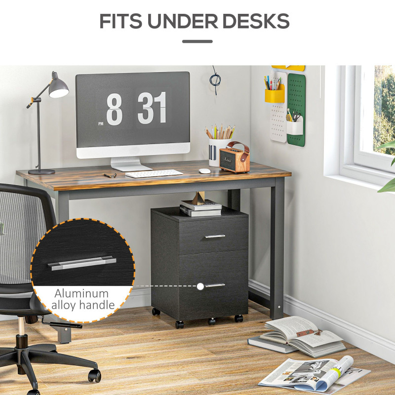 Mobile Filing Cabinet, Vertical File Cabinet with 2 Drawers, Wheels, for Letter or A4 File, Black