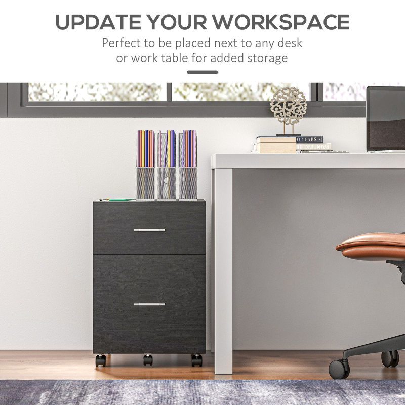 Mobile Filing Cabinet, Vertical File Cabinet with 2 Drawers, Wheels, for Letter or A4 File, Black