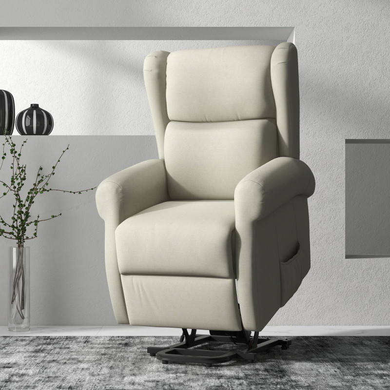 Wingback Lift Chair for Elderly, Power Chair Recliner with Footrest, Remote Control, Side Pockets, Cream White
