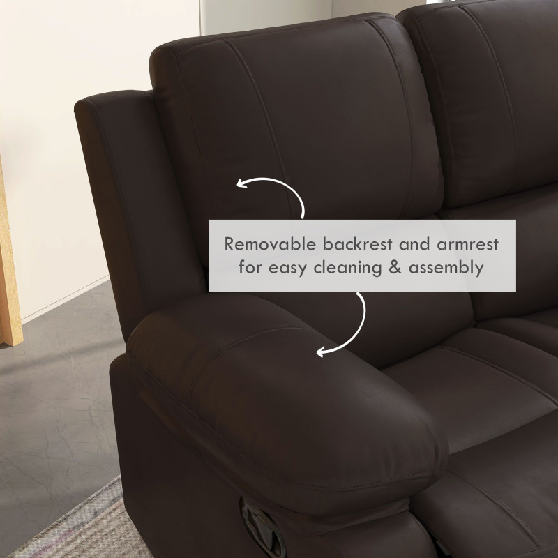 Reclining Loveseat Sofa with Pullback Control Footrest, Leather Manual Recliner for Living Room, Easy Cleaning & Assembly, Brown