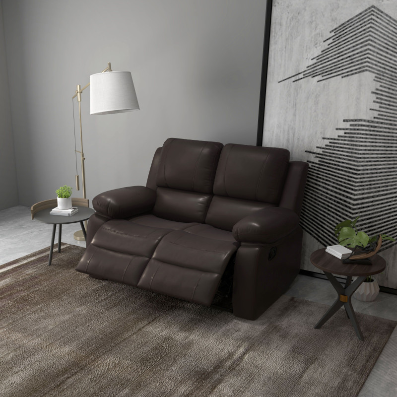 Reclining Loveseat Sofa with Pullback Control Footrest, Leather Manual Recliner for Living Room, Easy Cleaning & Assembly, Brown