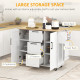 Rolling Kitchen Cart on Wheels with Drop Leaf, Kitchen Island with 3 Drawers, Solid Wood Top and Towel Rack, White