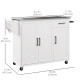 Kitchen Island with Storage, Rolling Kitchen Cart on Wheels, Kitchen Island with Storage, Drawer, 3 Cabinets, Stainless Steel Countertop, Spice Rack and Towel Rack, White