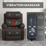 PU Leather Reclining Chair with Vibration Massage Recliner, Swivel Base, Rocking Function, Remote Control, Brown