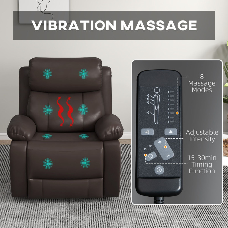PU Leather Reclining Chair with Vibration Massage Recliner, Swivel Base, Rocking Function, Remote Control, Brown