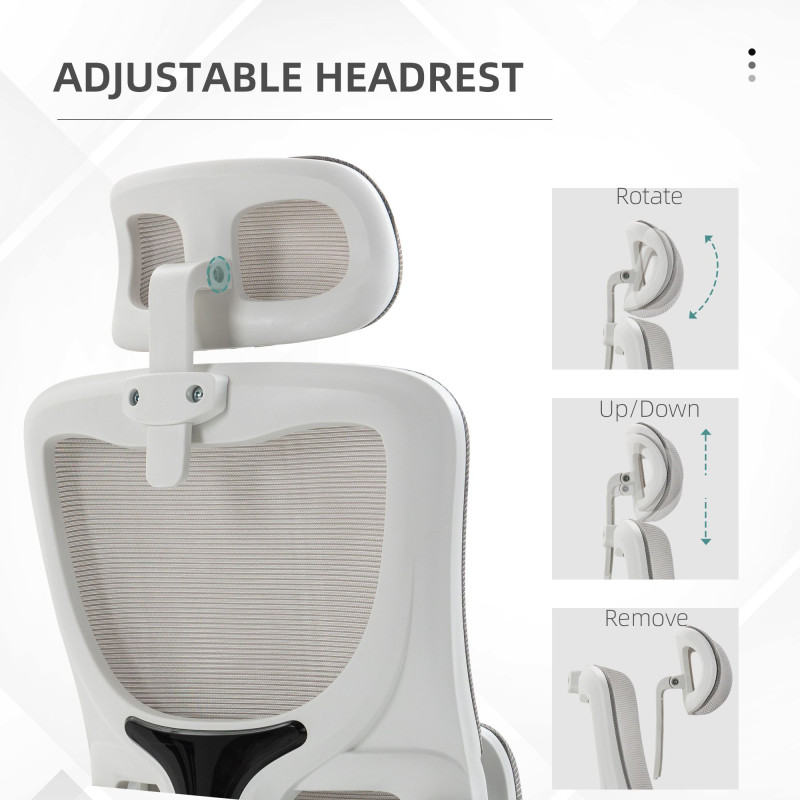 Ergonomic Office Chair, Mesh Computer Desk Chair with Adjustable Headrest, 4D Lumbar Support, Flip-up Arm, Grey