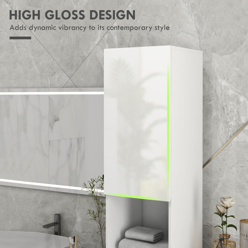 Tall Bathroom Cabinet, High Gloss Storage Cabinet with Doors and Adjustable Shelves, 11.8