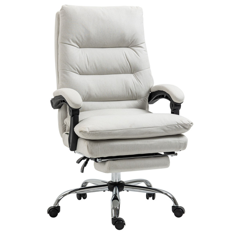 Executive Office Chair with 6-Point Massag, Microfibre Reclining Computer Chair with Footrest, Cream White