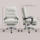 Executive Office Chair with 6-Point Massag, Microfibre Reclining Computer Chair with Footrest, Cream White