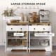 Kitchen Sideboard Cabinet with 2 Drawers, 4 Barn Doors and 2 Adjustable Shelves, Buffet Table for Living Room, White