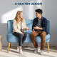 Modern 2 Seat Sofa for Bedroom, Upholstered Two Seater Couch with Rubber Wood Legs, Blue