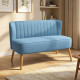 Modern 2 Seat Sofa for Bedroom, Upholstered Two Seater Couch with Rubber Wood Legs, Blue