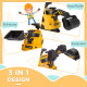 3 in 1 Ride-On Excavator Bulldozer Road Roller, No-Power Pretend Play Construction Vehicle with Music, for Ages 18–48 Months, Yellow