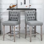 Set of 2 40Inch Button Tufted Bar stools High Counter Dining Height Chairs Grey