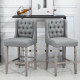 Set of 2 40Inch Button Tufted Bar stools High Counter Dining Height Chairs Grey