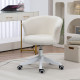 Armless Office Chair, Fluffy Computer Desk Chair with Adjustable Height, Swivel Wheels, Mid Back, White