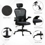Office Chair, Mesh Computer Desk Chair with Adjustable Headrest, 4D Lumbar Support, Flip-up Arm, Black