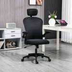 Office Chair, Mesh Computer Desk Chair with Adjustable Headrest, 4D Lumbar Support, Flip-up Arm, Black
