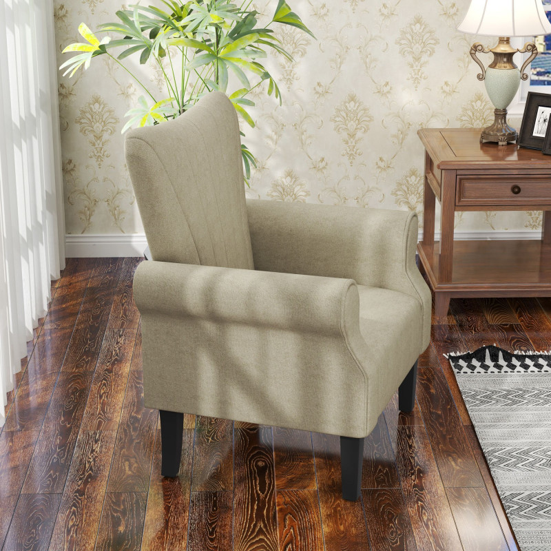 Fabric Armchair, Modern Accent Chair with Wood Legs for Living Room, Bedroom, Home Office, Beige