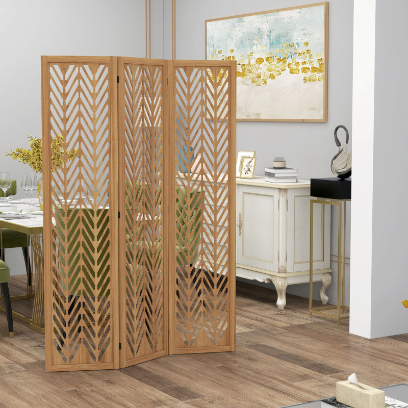 3 Panel Room Divider, 5.6ft Tall Wood Folding Privacy Screens, Freestanding Partition Wall Dividers, Light Brown