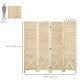 4.7' 4 Panel Wooden Room Divider with Pegboard Display, Folding Privacy Screen for Home Office, Natural