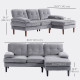 Modern Corner Couch with Right Chaise Lounge, Tufted 3-Seater Sofa with Wooden Legs for Living Room, Grey