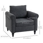 Vintage Armchair, Upholstered Accent Chair with Rolled Arms, Gourd-Shaped Rubber Wood Legs, Dark Grey