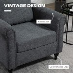 Vintage Armchair, Upholstered Accent Chair with Rolled Arms, Gourd-Shaped Rubber Wood Legs, Dark Grey