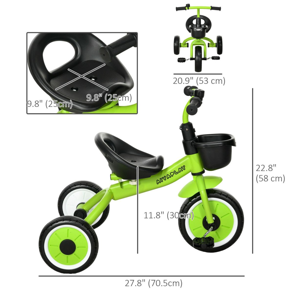 Qaba Tricycle for Toddler 2-5 Year Old Girls and Boys, Toddler Bike with Adjustable Seat, Basket, Bell, Green