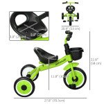Qaba Tricycle for Toddler 2-5 Year Old Girls and Boys, Toddler Bike with Adjustable Seat, Basket, Bell, Green