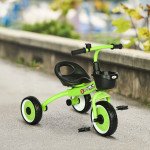 Qaba Tricycle for Toddler 2-5 Year Old Girls and Boys, Toddler Bike with Adjustable Seat, Basket, Bell, Green