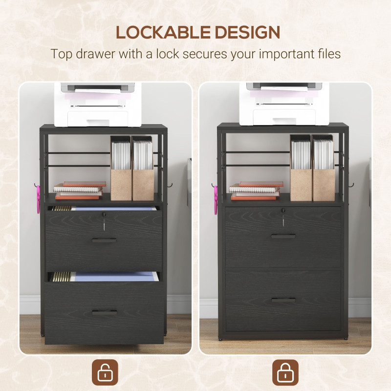 Lockable Filing Cabinet, 2 Drawer File Cabinet with Adjustable Hanging Bar for Letter, A4 and Legal Size, Black