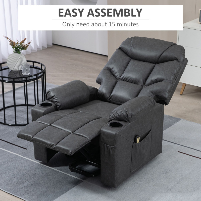 Lift Chair for Elderly, PU Leather Electric Recliner Chair with Quick Assembly, Remote, Cup Holders, Side Pockets, Grey