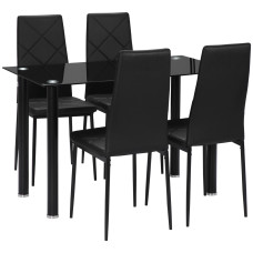 Dining Table and Chairs Set for 4, Modern 5 Pieces Kitchen Table Set with Glass Table, Padded Seat and Steel Frame