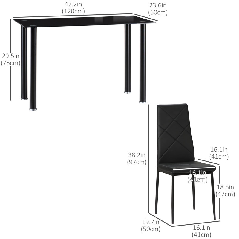 Dining Table and Chairs Set for 4, Modern 5 Pieces Kitchen Table Set with Glass Table, Padded Seat and Steel Frame