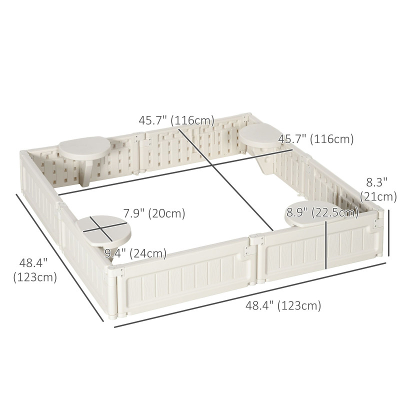 Kids Outdoor Sandbox with Canopy, Bottom Fabric Liner, Cream White