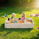 Kids Outdoor Sandbox with Canopy, Bottom Fabric Liner, Cream White