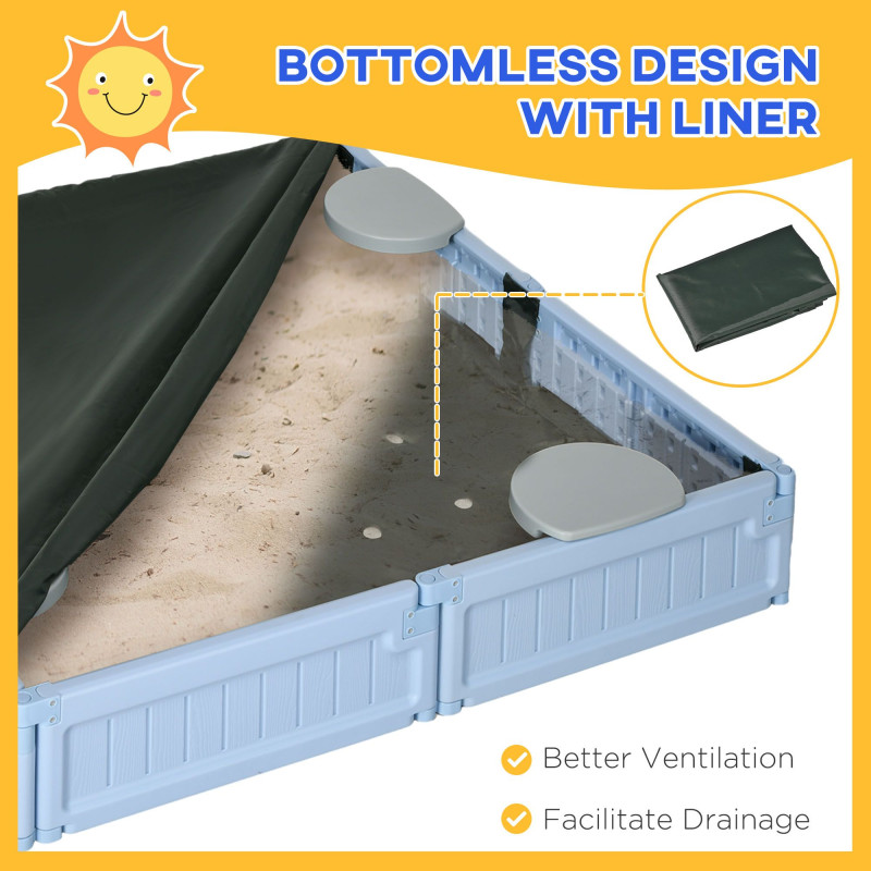 Kids Outdoor Sandbox with Canopy, Bottom Fabric Liner, Light Blue