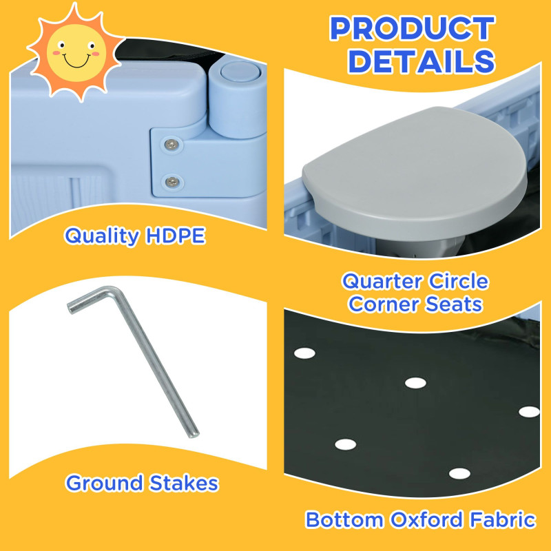Kids Outdoor Sandbox with Canopy, Bottom Fabric Liner, Light Blue