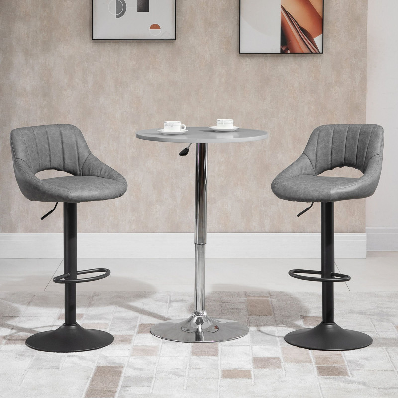 Bar Stools Set of 2, Swivel Counter Height Barstools with Adjustable Height, Faux Leather Upholstered Bar Chairs with Round Metal Base and Footrest, Grey