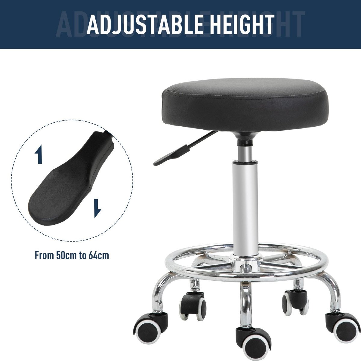 Adjustable Swivel Salon Stool Hydraulic PU Barber Rolling Massage Tattoo Chair Bar Beauty SPA Seat Black